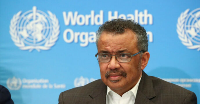 Director-General of the WHO Tedros Adhanom speaks during a news conference in Geneva